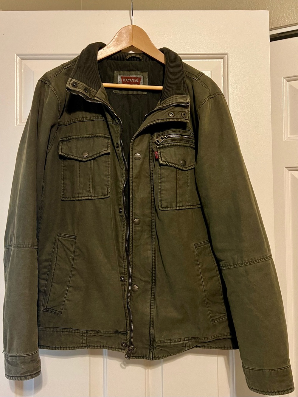 Levi's Men's Olive Green Quilted Fleece Lined Field Military Jacket - Size M